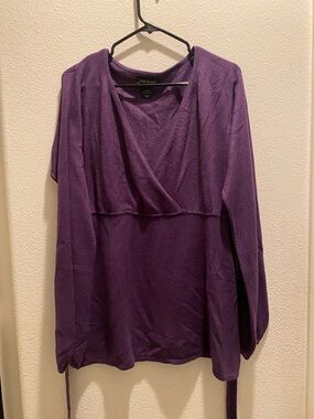 Lane Bryant Deep Purple Wrap-Front Long Sleeve Top